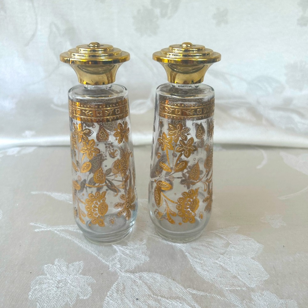Culver Chantilly 22kt Gold on Clear Glass Salt & Pepper Shaker Set